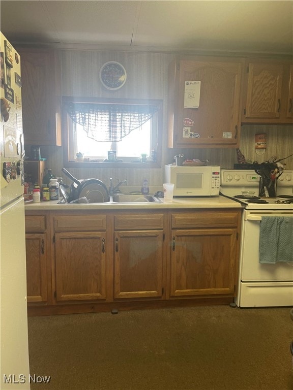 kitchen with white appliances and sink