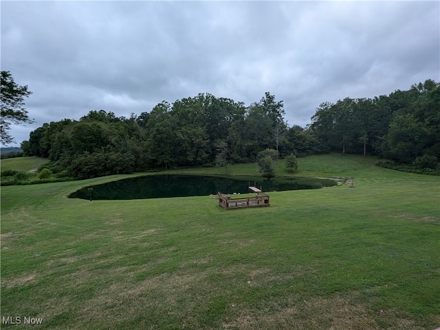 surrounding community featuring a water view and a yard