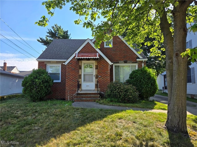 view of front of home featuring a front lawn