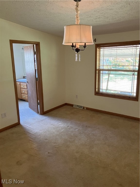 spare room with light carpet and a textured ceiling