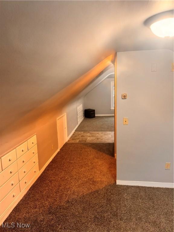 additional living space with carpet floors and vaulted ceiling