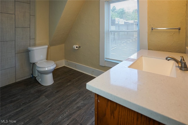 bathroom featuring vanity, toilet, and hardwood / wood-style flooring