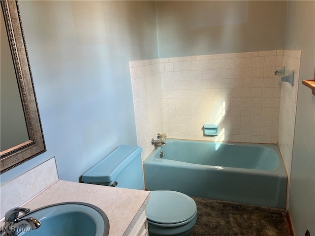 full bathroom with shower / bathing tub combination, vanity, and toilet