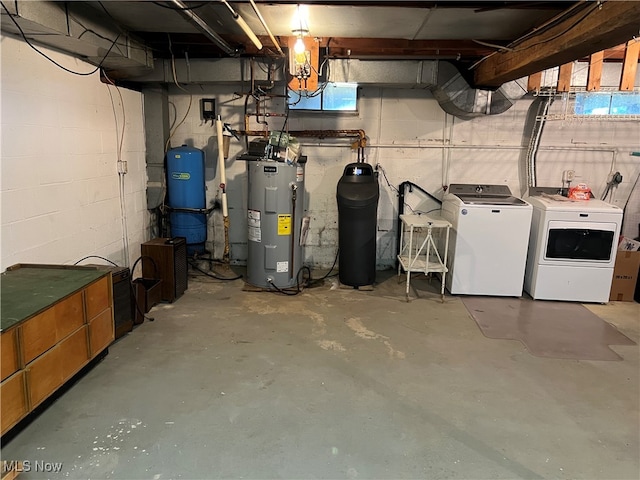 utility room with independent washer and dryer and water heater