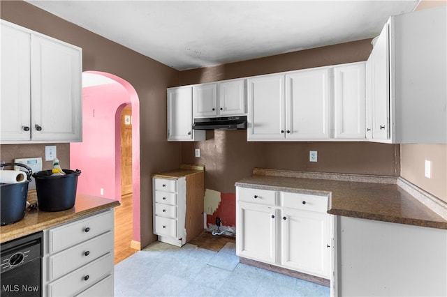 kitchen with dishwasher and white cabinetry