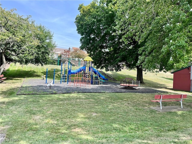 view of jungle gym with a yard