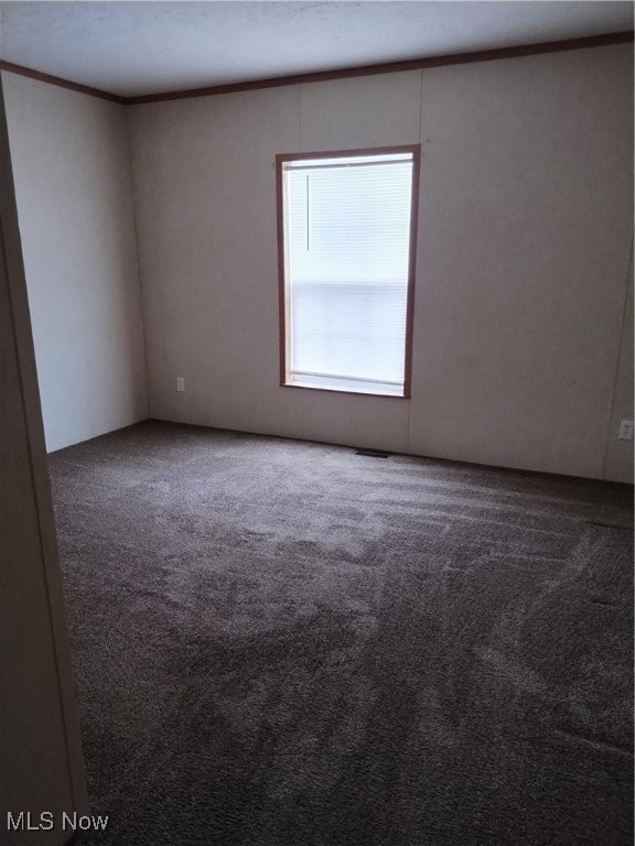 carpeted spare room with ornamental molding