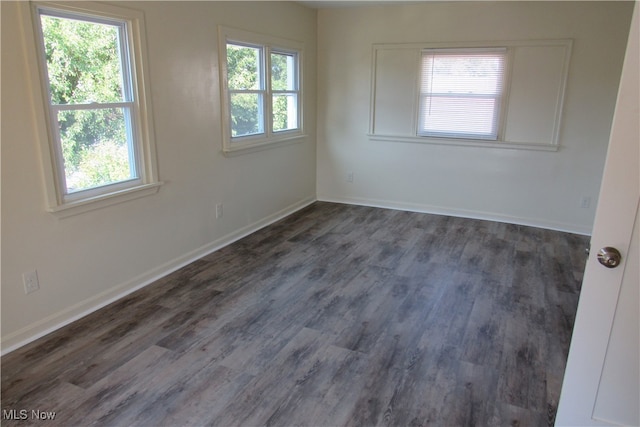 spare room with a wealth of natural light and dark hardwood / wood-style floors