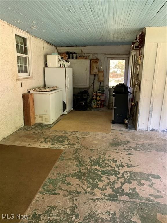 28815 State Route 7 N, Marietta, OH 45750 - interior space with wooden ceiling, refrigerator, and freestanding refrigerator