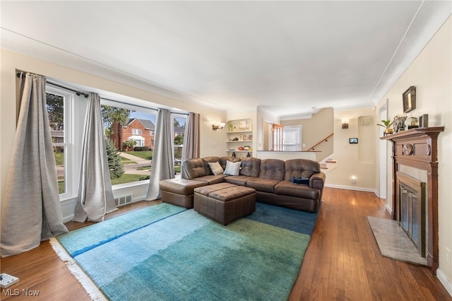 living room with wood-type flooring