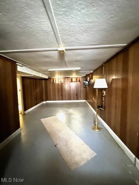 basement with wood walls