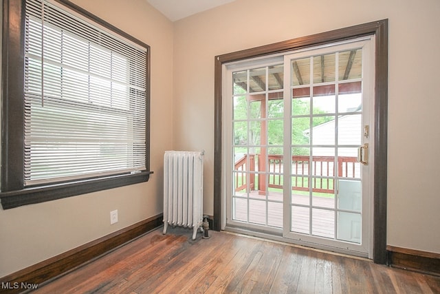 interior space featuring radiator and dark hardwood / wood-style floors