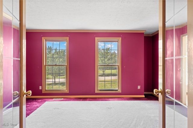 empty room featuring a healthy amount of sunlight, carpet, and french doors