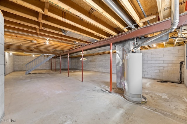 basement featuring water heater