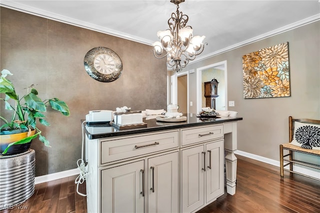 bathroom featuring crown molding, hardwood / wood-style flooring, and a chandelier