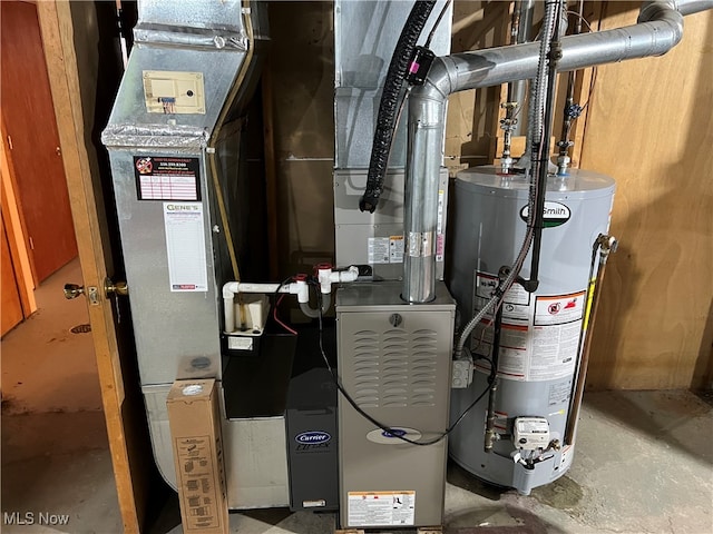 utility room featuring water heater