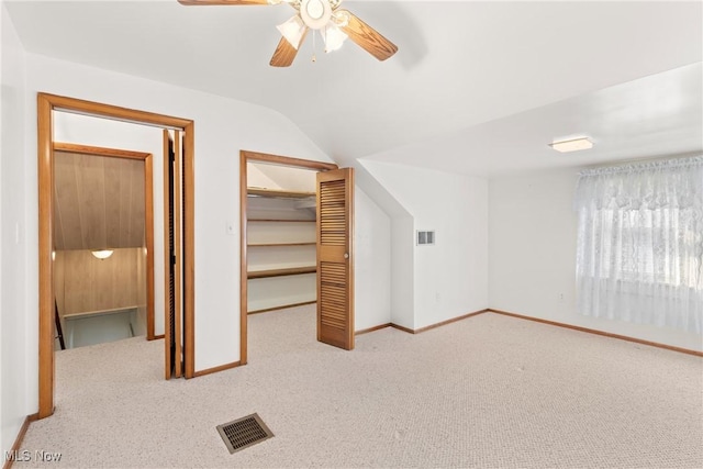 2110 Commerce St, Wellsburg, WV 26070 - additional living space featuring ceiling fan, baseboards, lofted ceiling, carpet flooring, and visible vents