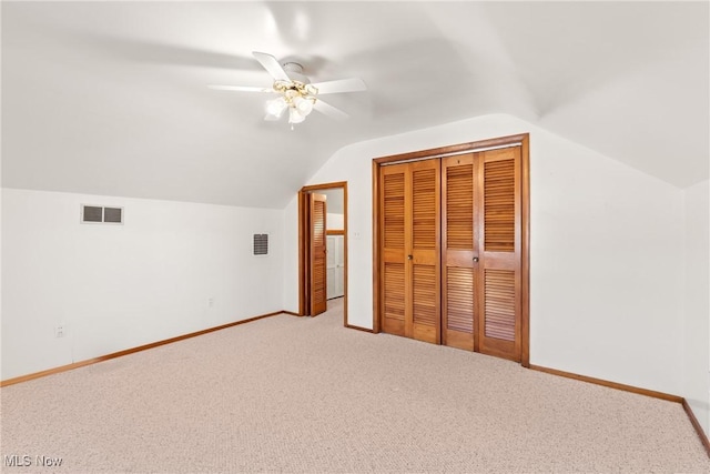 2110 Commerce St, Wellsburg, WV 26070 - bonus room featuring vaulted ceiling, ceiling fan, carpet floors, baseboards, and visible vents