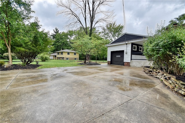 view of patio with a garage