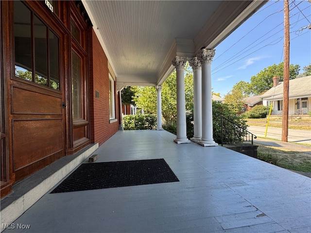 view of patio featuring a porch