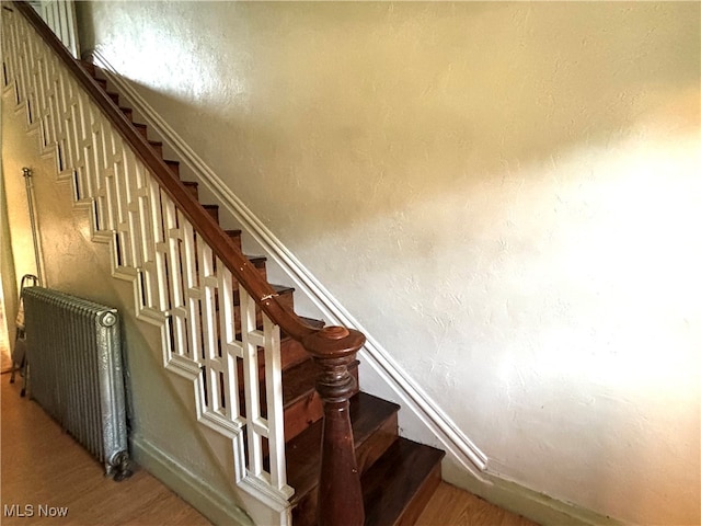 stairs with hardwood / wood-style flooring