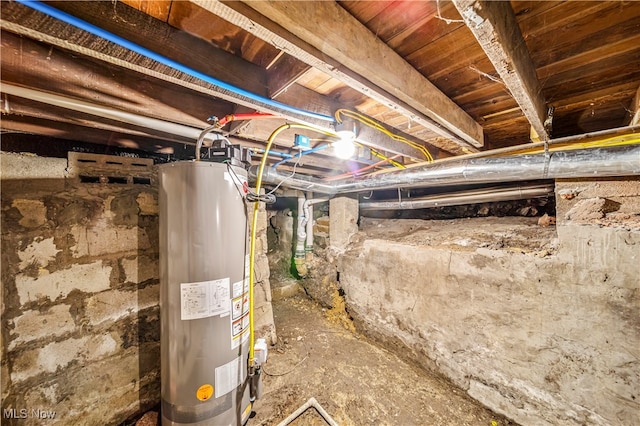 basement featuring gas water heater