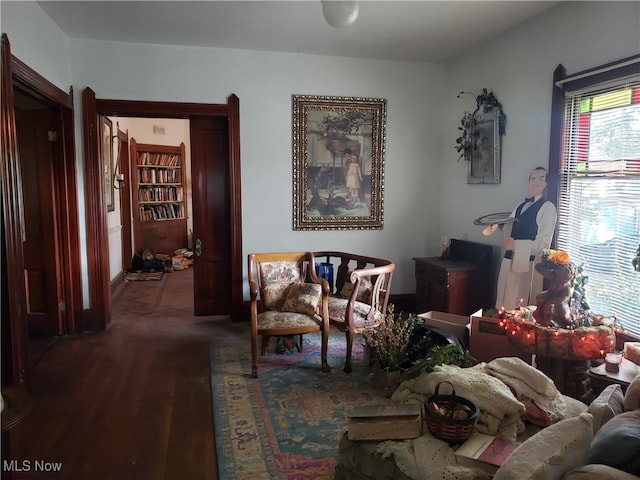 living room featuring dark wood-type flooring