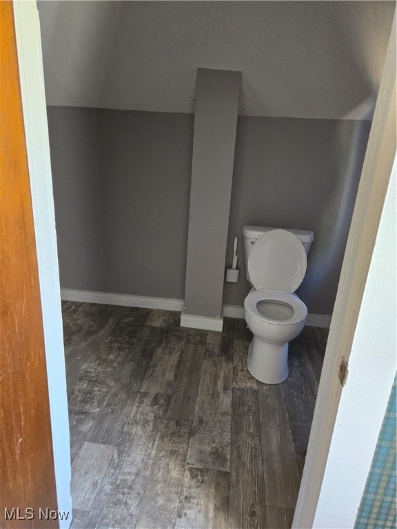 bathroom with toilet and wood-type flooring