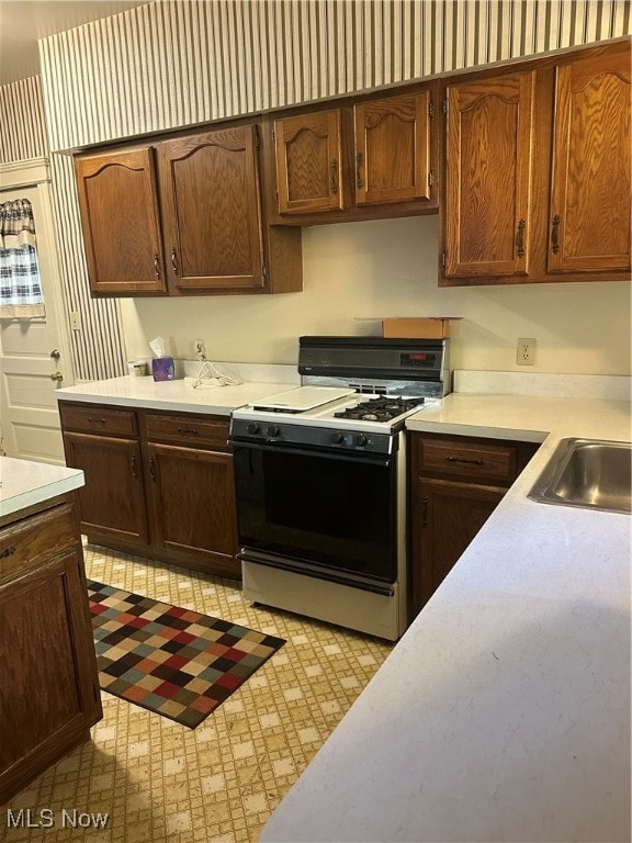 kitchen with sink and gas range gas stove