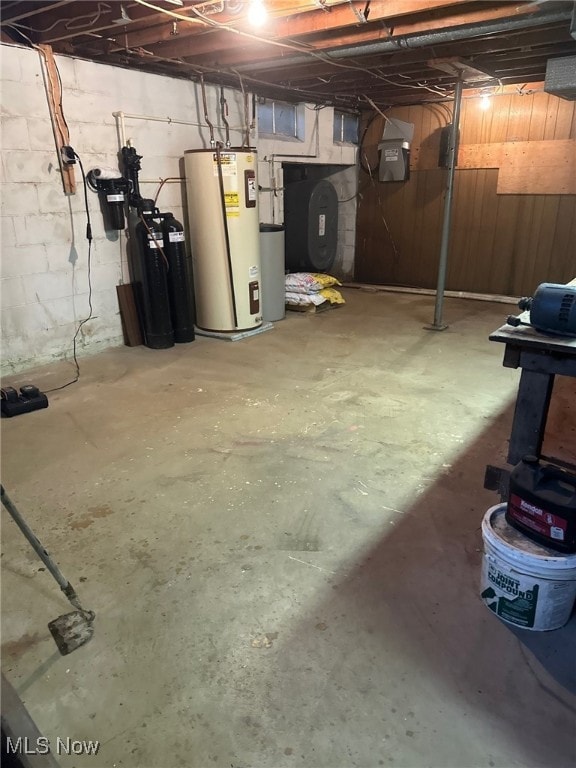 basement with water heater