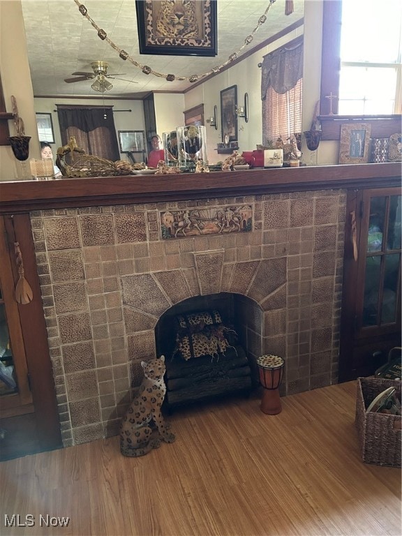 interior space featuring hardwood / wood-style floors and ceiling fan