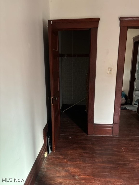 hallway with dark wood-type flooring