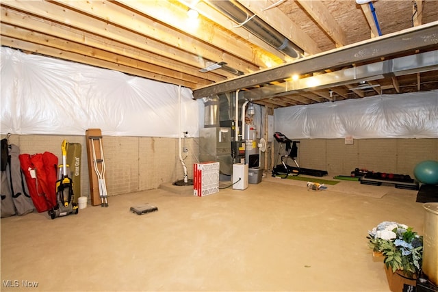 basement featuring heating unit