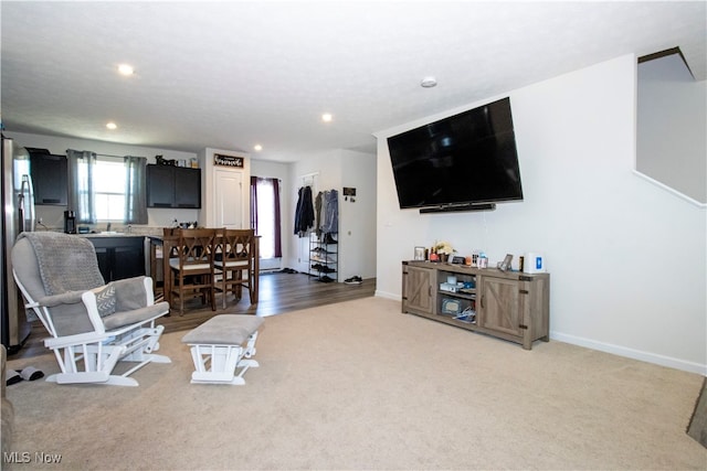 living room featuring carpet