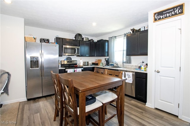 kitchen with hardwood / wood-style flooring, appliances with stainless steel finishes, and sink