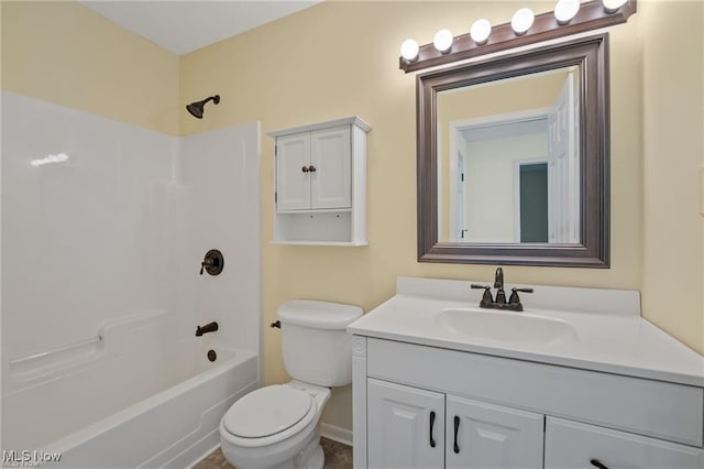 full bathroom with vanity, toilet, and bathtub / shower combination