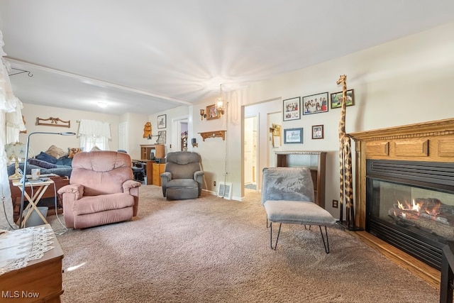 living room featuring carpet