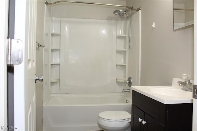 full bathroom with tub / shower combination, toilet, and vanity