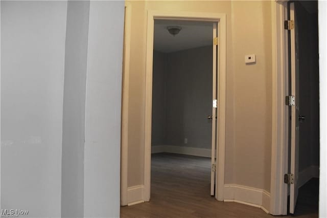 hallway featuring dark wood-type flooring