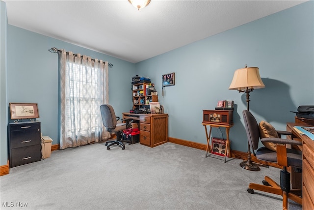 view of carpeted home office