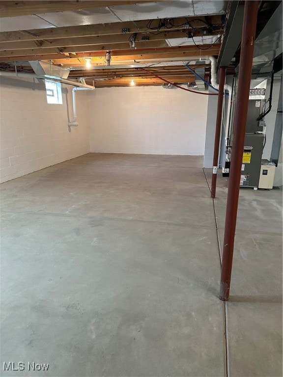 basement with heating unit