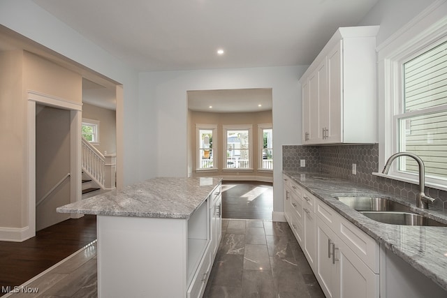 kitchen with dark hardwood / wood-style floors, plenty of natural light, and sink