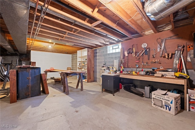 basement featuring a workshop area