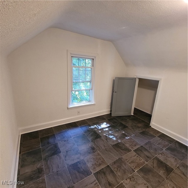 additional living space featuring lofted ceiling and a textured ceiling