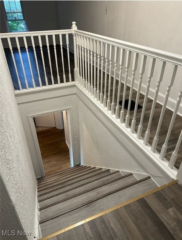 staircase featuring wood-type flooring