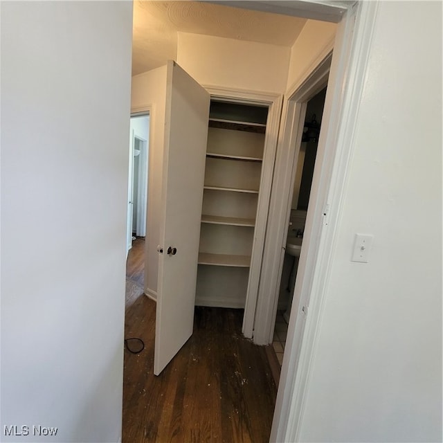 hall with dark hardwood / wood-style floors