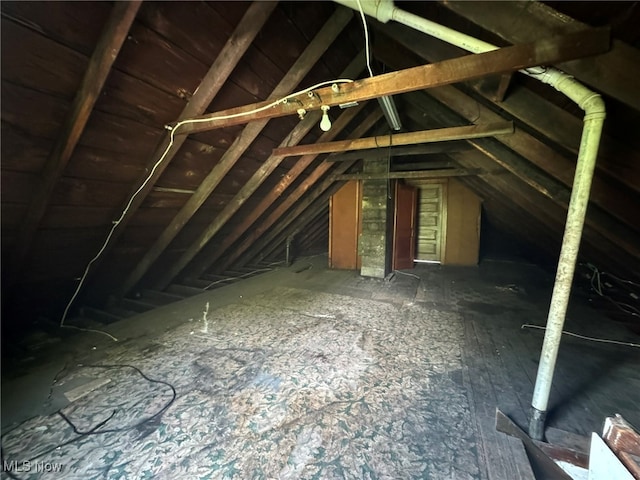 view of unfinished attic