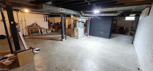 basement with heating unit