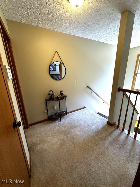 interior space with carpet and a textured ceiling