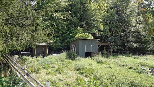 view of yard with a storage unit